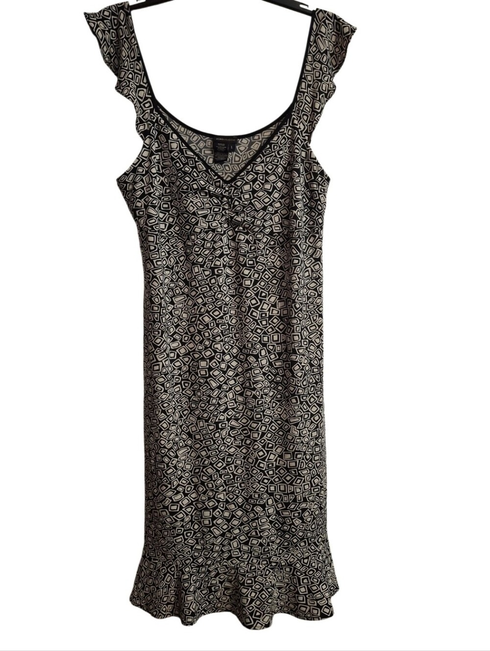 BCBGMaxAzria Sleeveless Black & Cream Soft Stretch Geometric Sundress Size Large